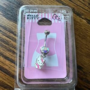 New Hello Kitty 14G Stainless Steel 1.6 mm Enamel Charm Belly Button Ring